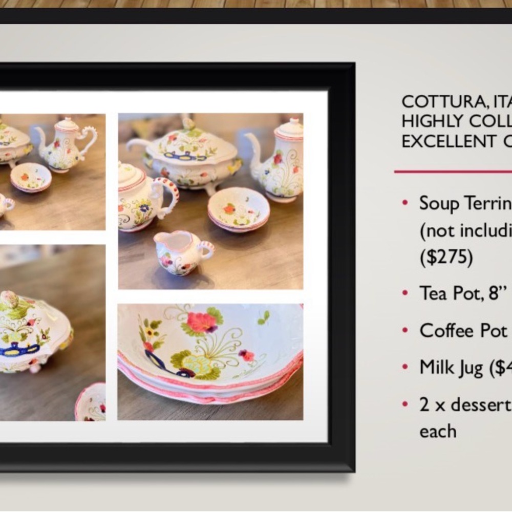 Cottura Italian Ceramics - collection vintage - blue Pink & Green Accents